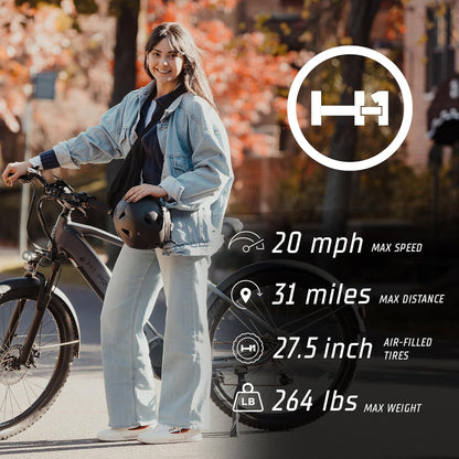 H-1 Pro Series Compass Electric Bicycle with 20 mph Max Speed, 500W Mid Motor, and Up to 51 Miles of Range E Bike for Teens & Adults
