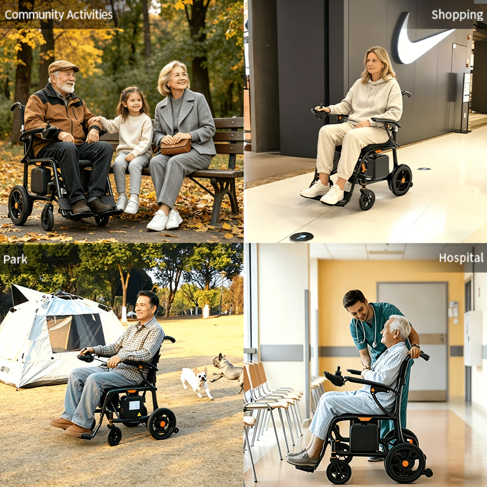 Carbon Fiber 25 Mile Long Range Adult Electric Wheelchair No Installation, One-Step Folding And Unfolding, Lightweight 15Kg, 300Lbs Load Capacity, Compact Enough to Fit in Luggage, Perfect for Travel, Park & Beach Outings, Portable Power Chair