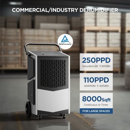 250 Pint Basement Dehumidifier with Pump Drain Hose for Basements, 8000Sqft Grade Dehumidifiers, 24H Timer, Continuous Dehumidification