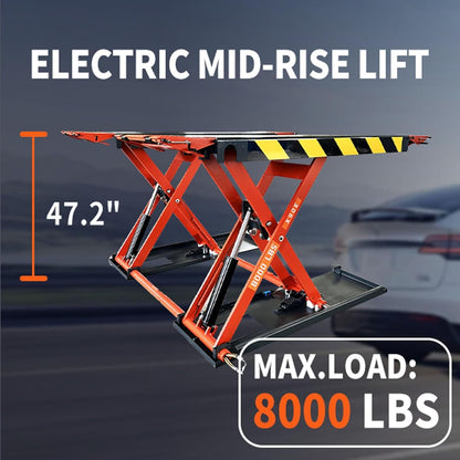 KT-X90 Mid Rise Scissor Lift Electric Release 47.2 Inch Auto Lift 110V/1PH with 8000Lbs Lifting Capacity