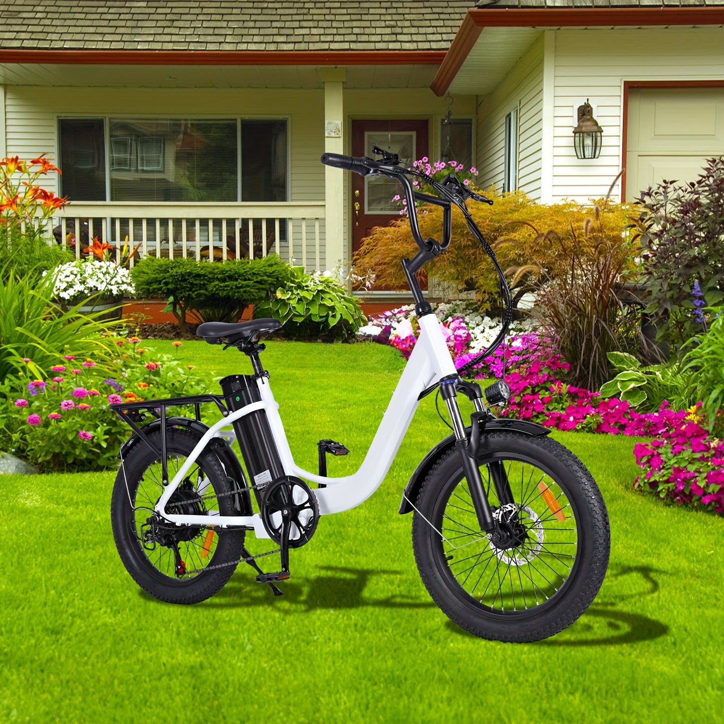 Electric Bike For Adults, RP50 Real 500W 20''×3.0 Fat Tire Electric Bicycle, 14.5Ah 48V Removable Battery Max Range 73Miles For Urban Commuter, High MPH Cargo Ebike With Front Suspension & 7 Speed Gear