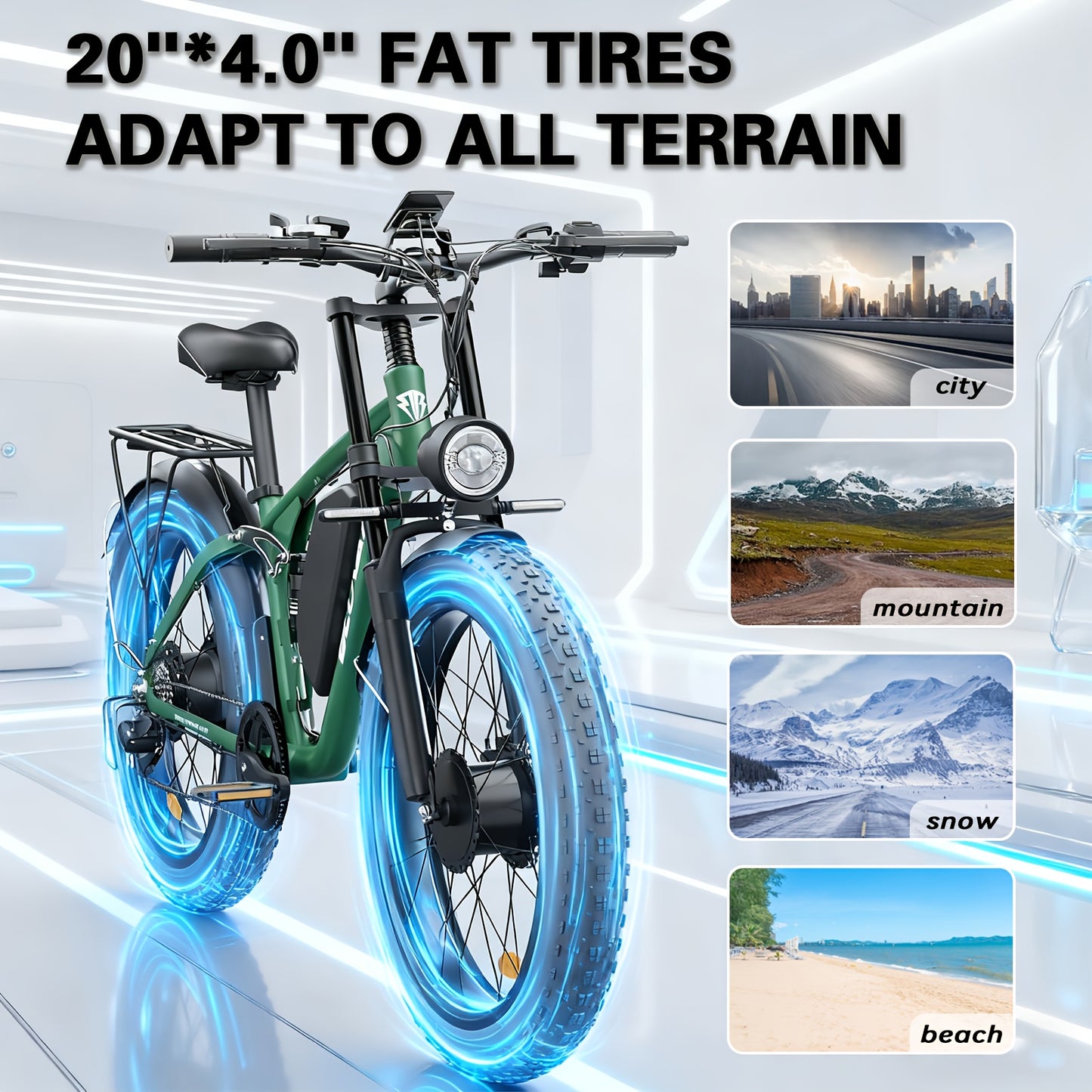 Bluvall 740W Adult Electric Bike with Dual Motor 80NM Torque & 48V/52V 22.4AH Removable Battery - 26" All-Terrain Tire Mountain Bike, 30-Mile Range, 7-Speed, Front/Rear Motor, 15-20MPH Speed, 300lb Capacity, 40-Mile Range, Disc Brakes & Susp