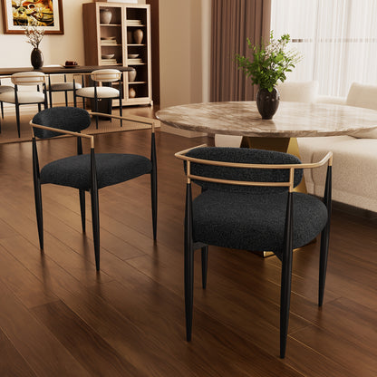 Morden Fort Black Modern Dining Chairs, Boucle Armchair Set Of 2 For Kitchen, Reception Room, Living Room, Bedroom, Restaurant