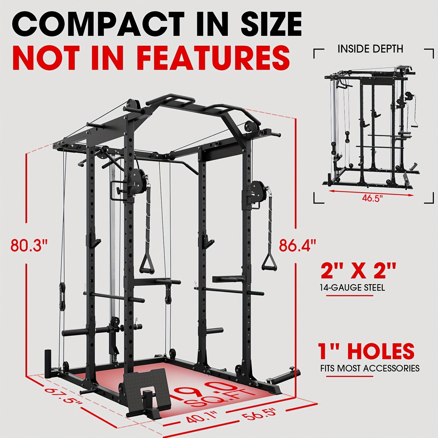 8-in-1 Power Rack Cage With 1500lb Capacity & Cable Crossover Machine - Multi-Function Squat Rack With J-Hooks, Dip Bars, And Landmine - Comprehensive Plate-Loaded Home Gym Equipment (Red)