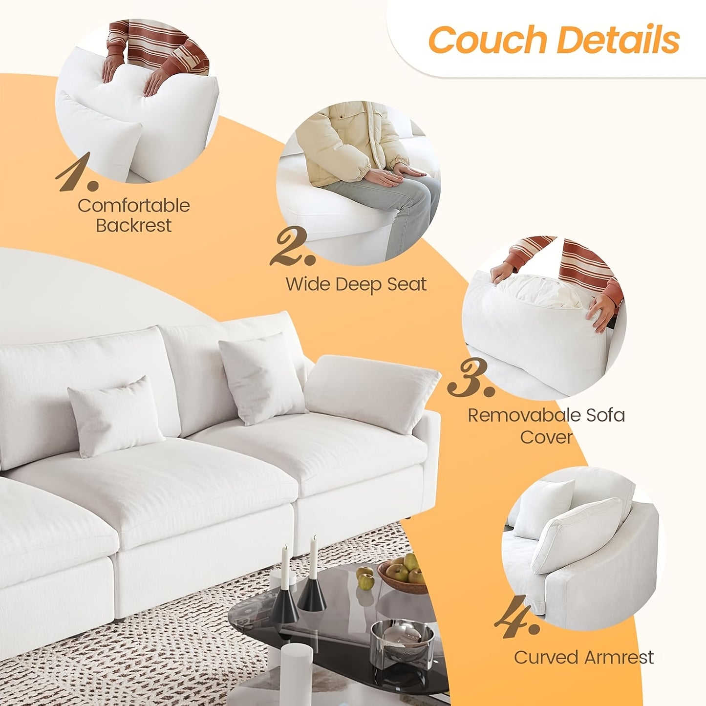 Oversized U-Shaped Modular Cloud Sofa - 155.9 Inches with Footstool - Modern Minimalist Deep-Seat Sofa for Living Room - Ultimate Comfort with Down-Filled Cushions - Covers Are Removable And Washable - Easy Design for Easy Assembly