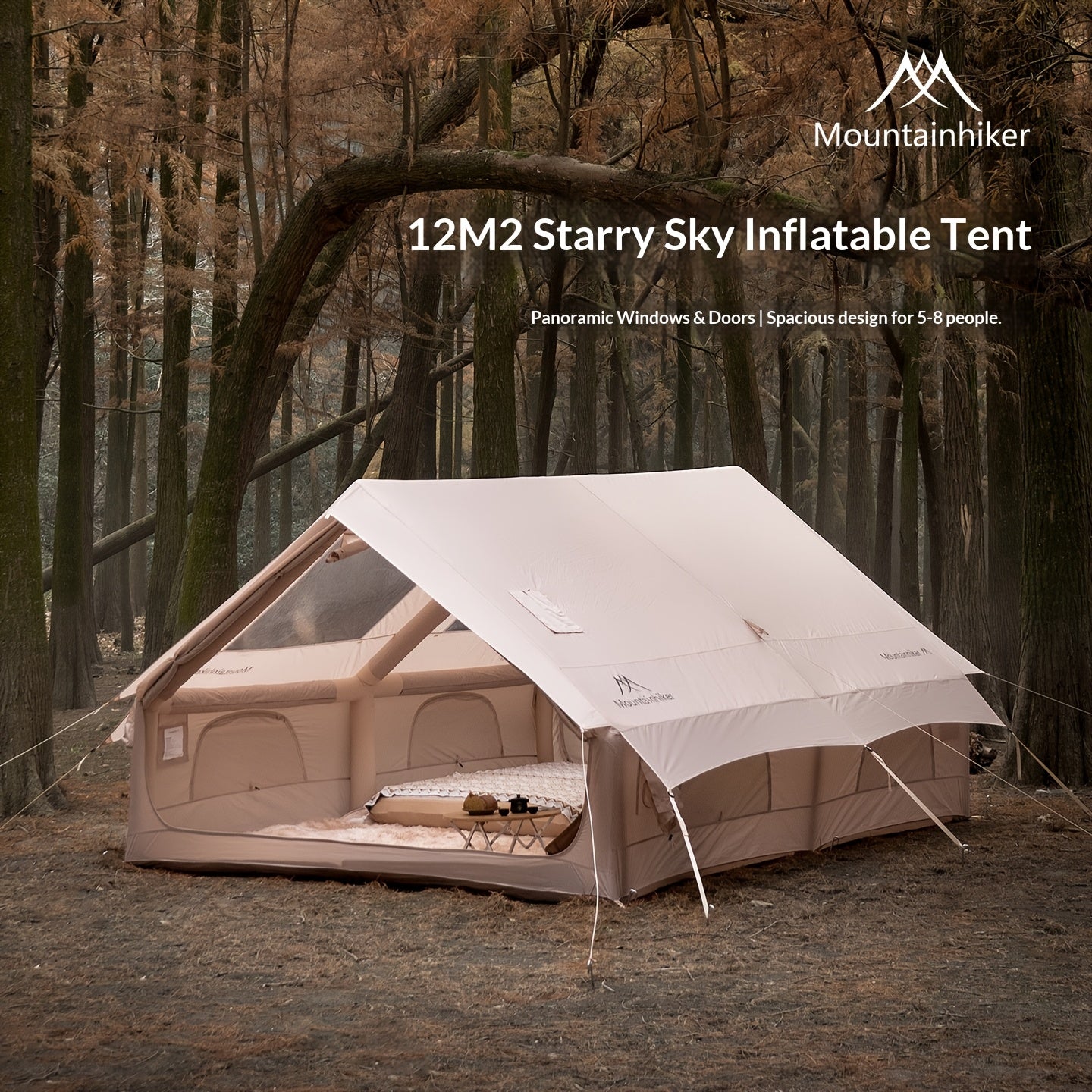 Mountainhiker Is a Windowed Inflatable Camping Tent That Can Accommodate 4-12 People. It Comes with a Hand Pump, Is a Portable Camping Tent, And Is Suitable for All Seasons