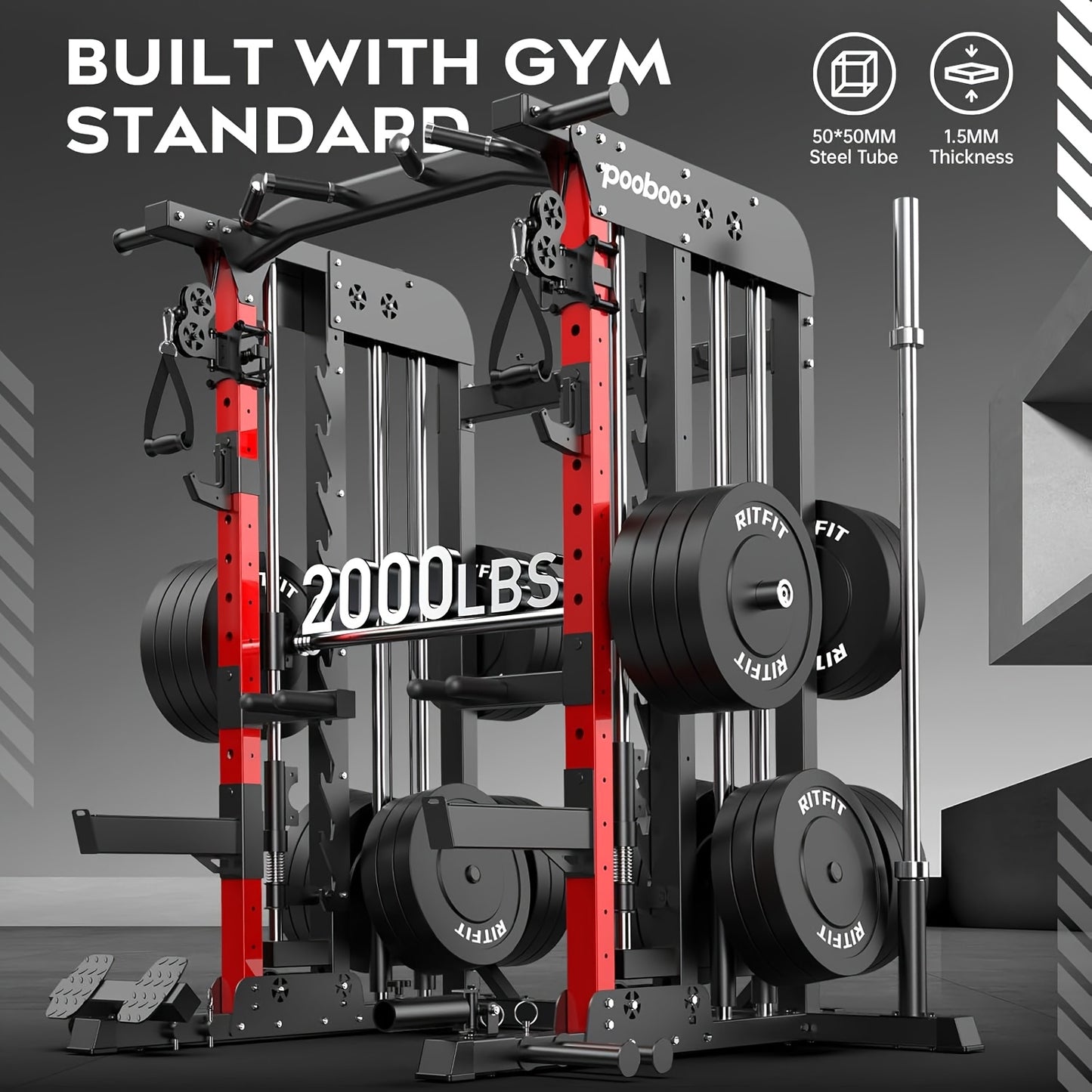 HASIMAN Multi-Functional Power Rack Cage with 2000 Pounds Capacity, LAT Pull Down J-Hooks, Dip Bars, T-Bar, Cable Handles And Other Attachments, Home Gym Exercise Machine, Comprehensive Workout Equipment