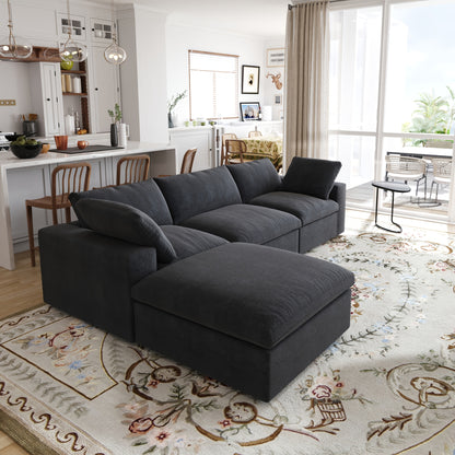 Cloud Modular Sectional Sofa With Storage Ottoman, 118.02" L Shaped Couch For Living Room, Down Filled Convertible Couch Deep Seat For Office Apartment, Covers Washable&Replaceable