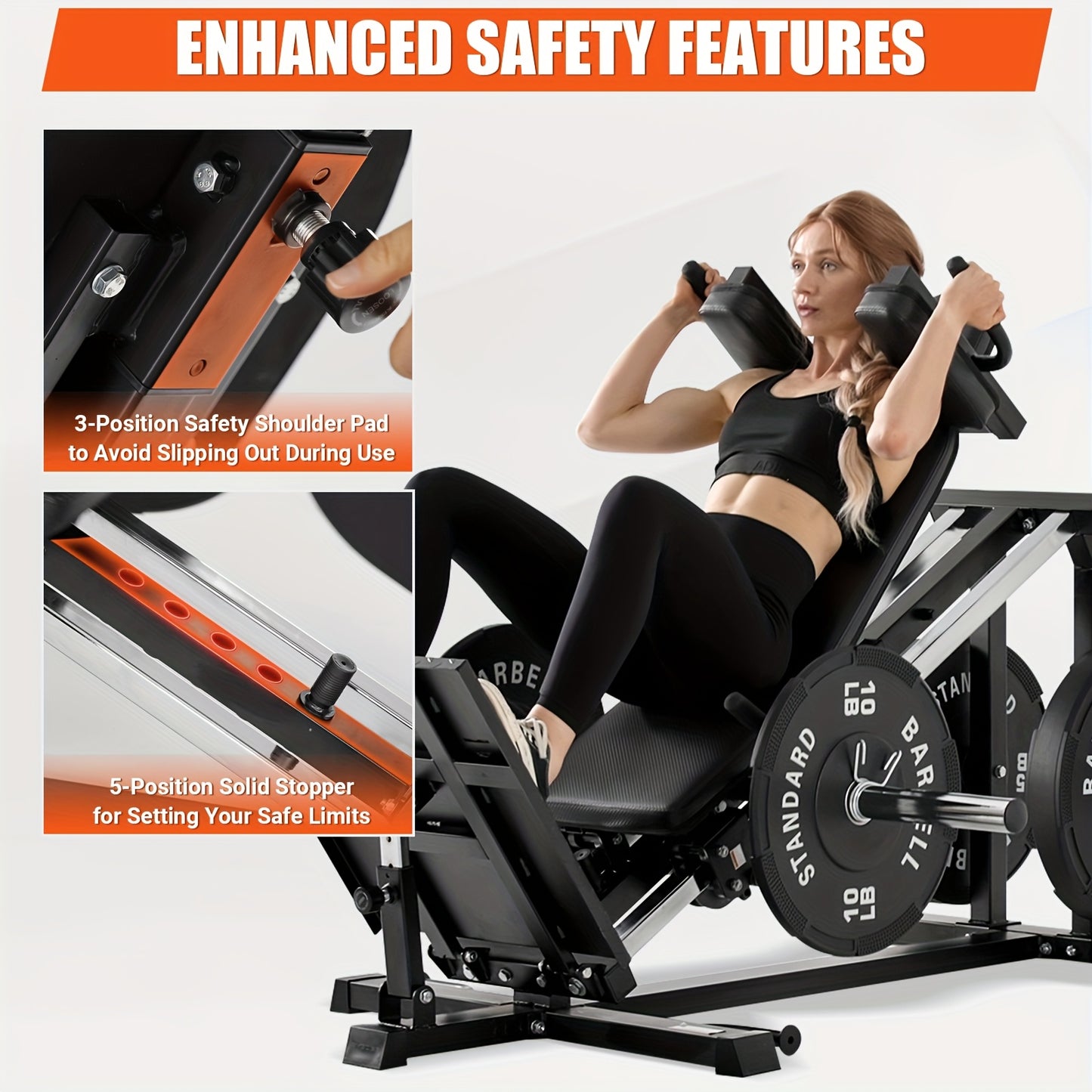 Compact Leg Sled Machine, Leg Press Machine Capacity 900lbs, Hack Squat Machine Combo, Calf Raise Home Gym