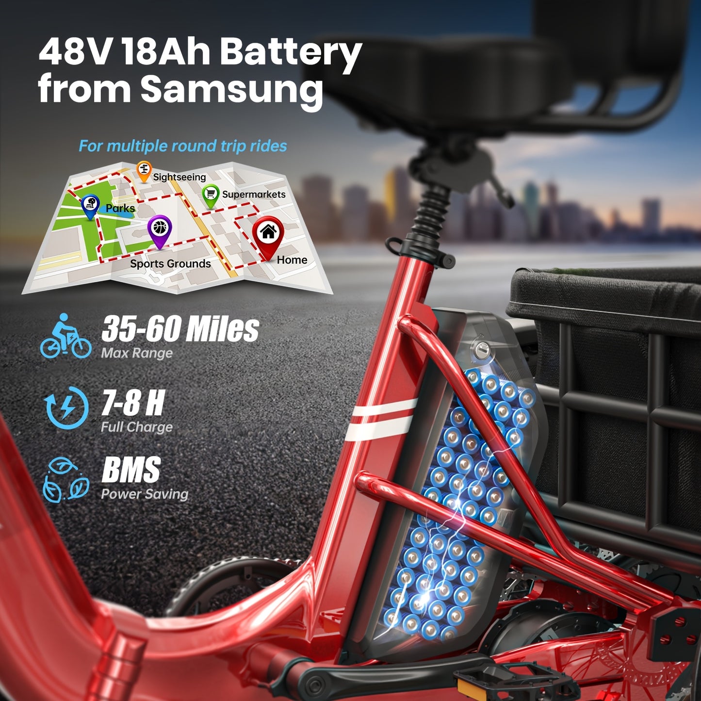 Electric Trike for Adult, Rear High-power Brushless Motor, 19MPH Commuter E-bike, 48V 18AH Cells Battery, Pickup Class 500 LB Load Electric Tricycle with 20" Tire And Large Basket, 60 Miles Range, for City And Mountain Road, Halloween Gift(Husky)
