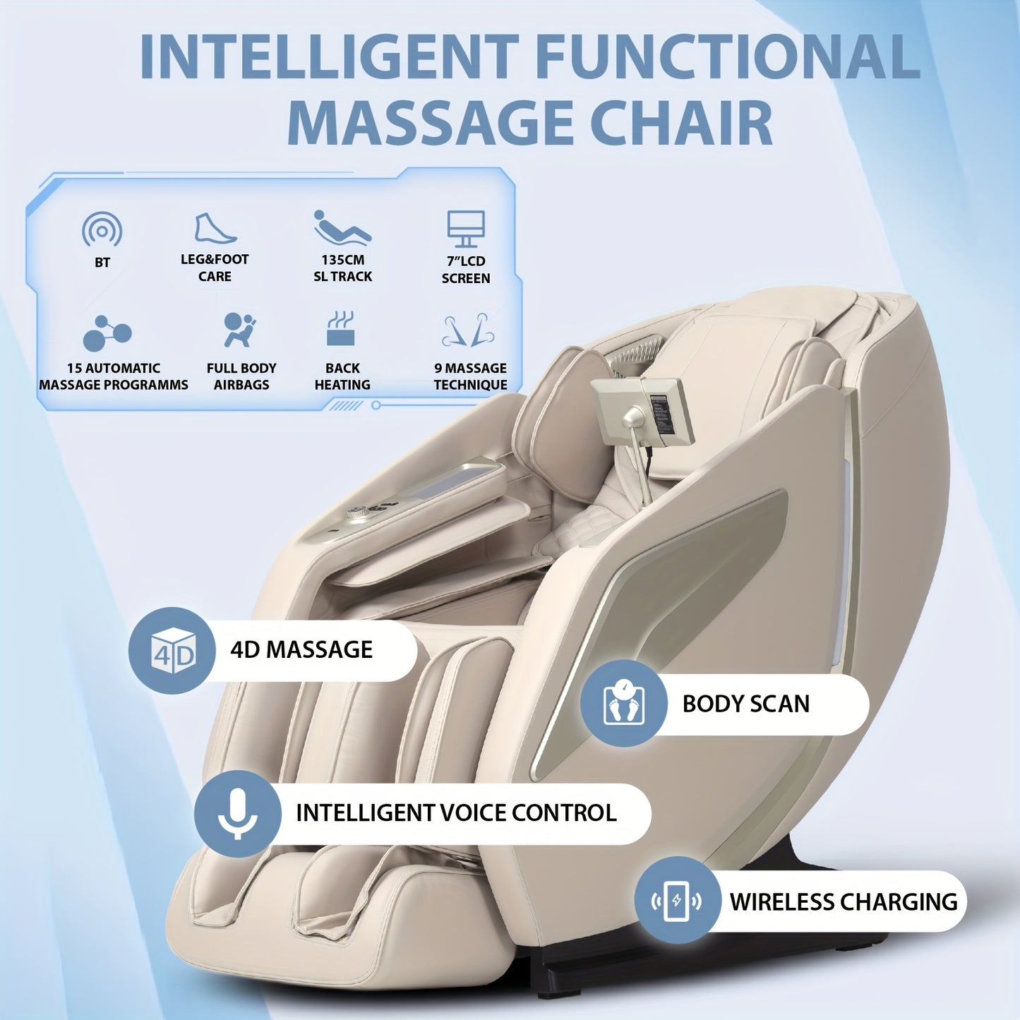 4D Full Body Massage Chair: Zero Gravity Massage Recliner SL Track with Heat, 15 Massage Modes
