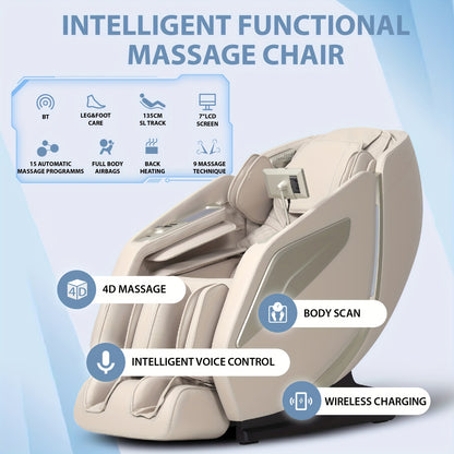4D Full Body Massage Chair: Zero Gravity Massage Recliner SL Track with Heat, 15 Massage Modes