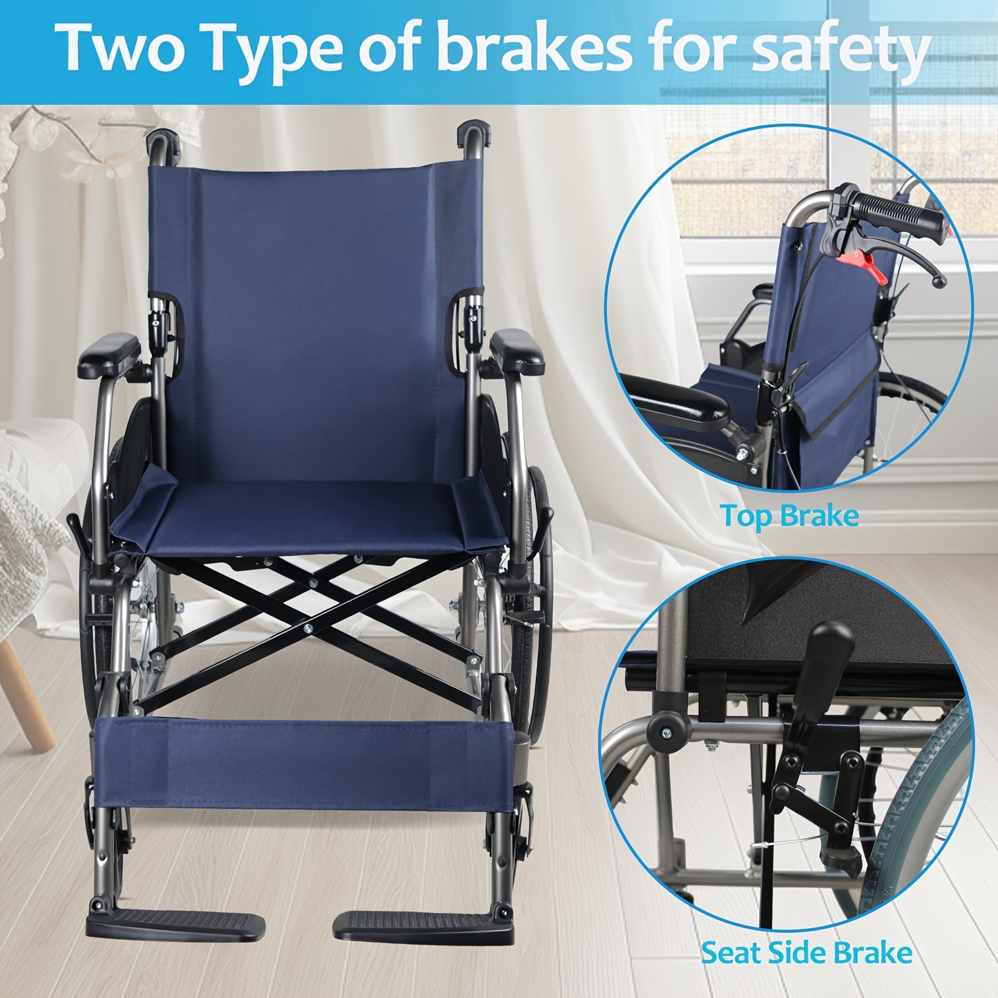 Multi-function Manual Wheelchair with Handbrake, Adult Wheelchair, Light Foldable Wheelchair, 20-inch Rear Wheel, Foldale Pedal, for Seniors