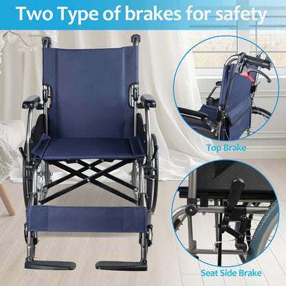 Multi-function Manual Wheelchair with Handbrake, Adult Wheelchair, Light Foldable Wheelchair, 20-inch Rear Wheel, Foldale Pedal, for Seniors