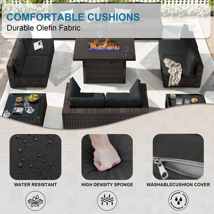 Outdoor Patio Furniture Set with Fire Pit Table, 13pcs Outdoor Furniture Set Patio Sectional Sofa W/42in Propane Fire Pit, PE Wicker Rattan Patio Conversation Sets