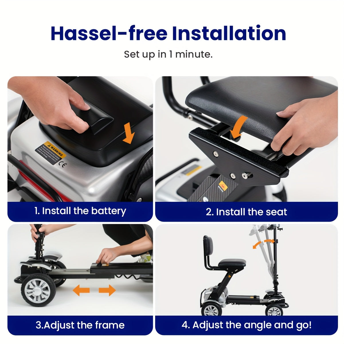 Lightweight Electric Mobility Scooter with Four Wheels, Designed for Seniors, Featuring a Foldable Carbon Fiber Frame And a Comfortable