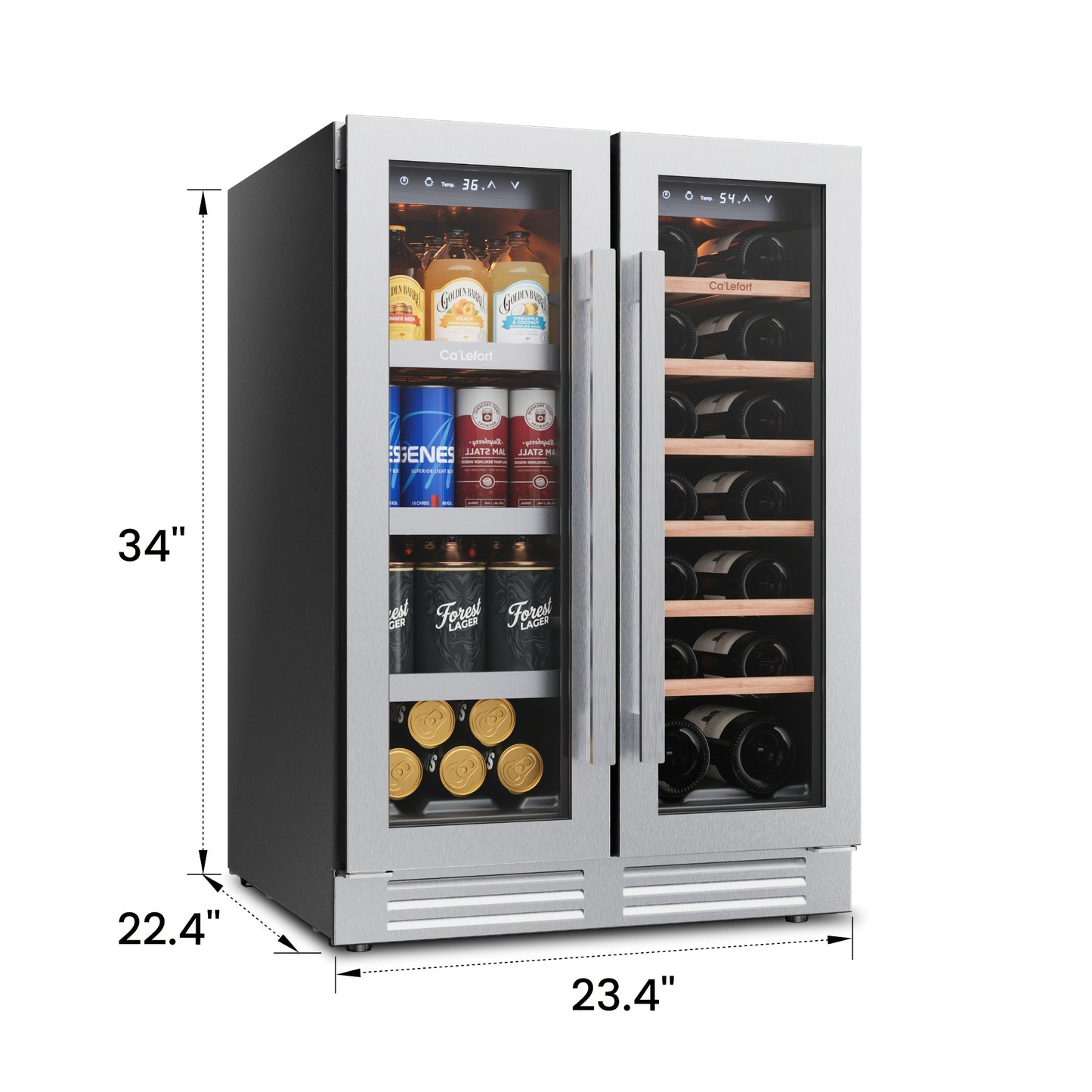 24 Inch Dual Zone Wine And Beverage Refrigerator Cooler - 60 Can And 20 Bottle LED Beverage Fridge - US 115V & Wine Refrigerator with 34°F -54°F Temperature Control, Beverage Cooler Built In Or Freestanding, Perfect for Home/Kitchen(4.10 Cu.ft)