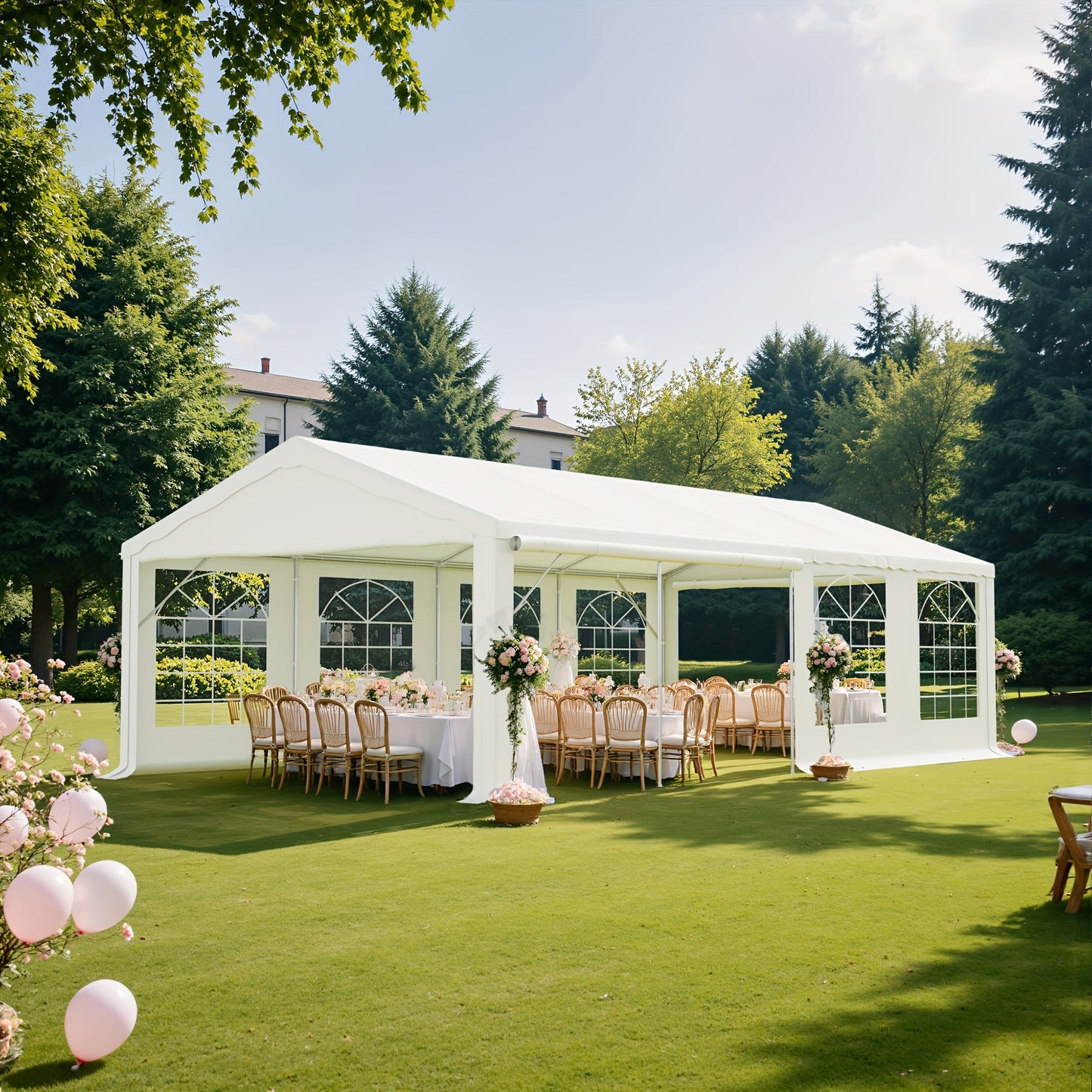 20x40ft & 13x26ft White Plastic Party Canopy with Pergola - Durable Outdoor/Indoor Event Shelter for Weddings, Birthdays, Garden Parties - Portable, Easy Setup, No Electricity Needed, Outdoor Event Shelter, Sturdy Construction