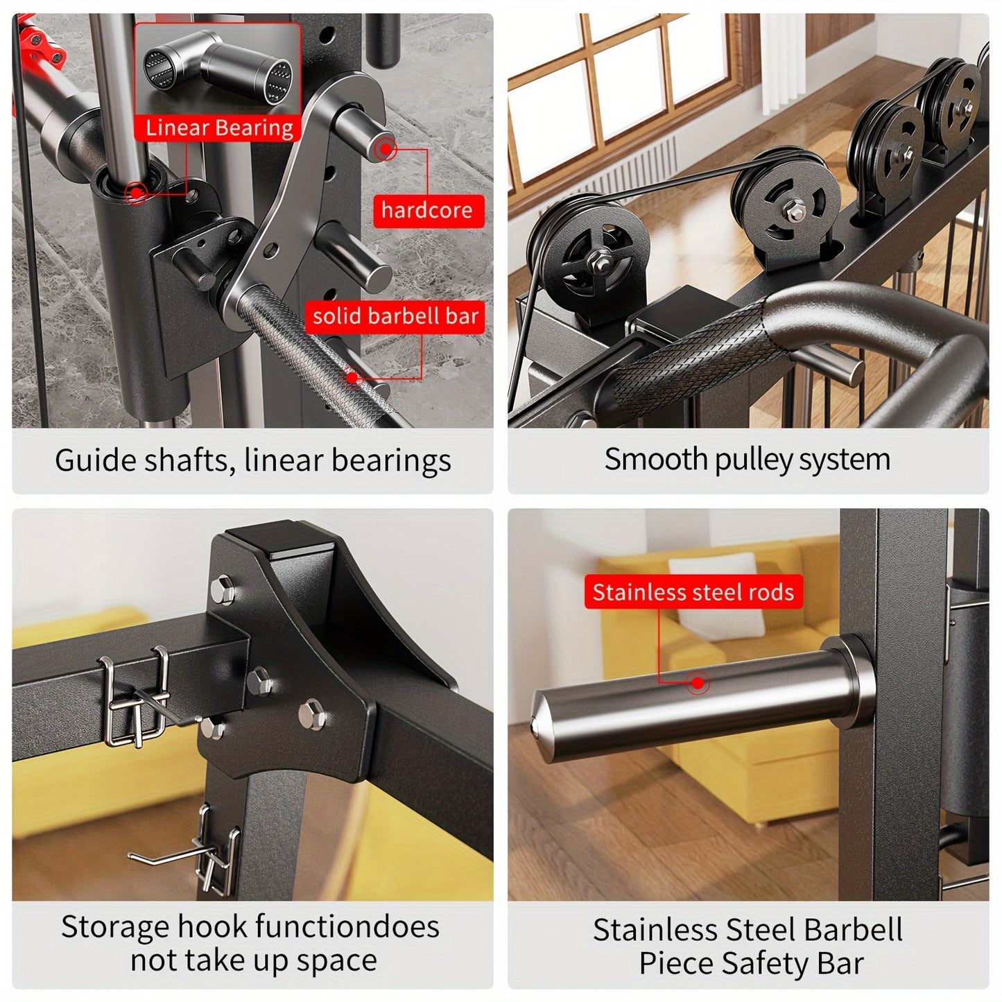 Smith Machine, Multi-function Squat Rack Power Cage L05 with Cable Crossover System, Strength Training Equipment, with Optional Weight Bench, Barbell Weight Set, for Home Gym