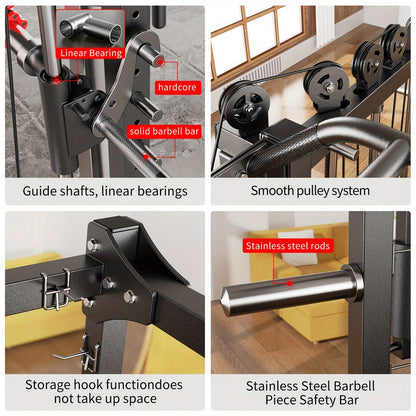 Smith Machine, Multi-function Squat Rack Power Cage L05 with Cable Crossover System, Strength Training Equipment, with Optional Weight Bench, Barbell Weight Set, for Home Gym