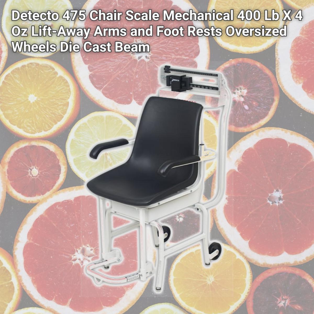 Chair Scale Mechanical 400 Lb X 4 Oz Lift-Away Arms and Foot Rests Oversized Wheels Die Cast Beam