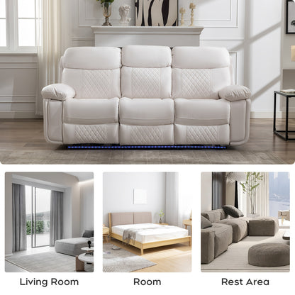 Home Theater Seating, Faux Leather Power Reclining Sofa Set with LED Lights, Bass Speakers, Cup Holders & Drop Down Table for Living Room, Media Room