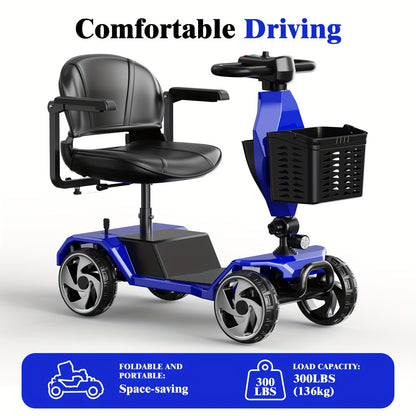 4-Wheel Electric Mobility Scooter For Adults With Seat - 250W Motor, 15 Miles Per Hour Speed, With Backrest Seat And Front Basket, 265 Pounds Capacity, 8 Inch Solid Tires, Lightweight 82Pounds, Suitable For Outdoor And Indoor Mobility