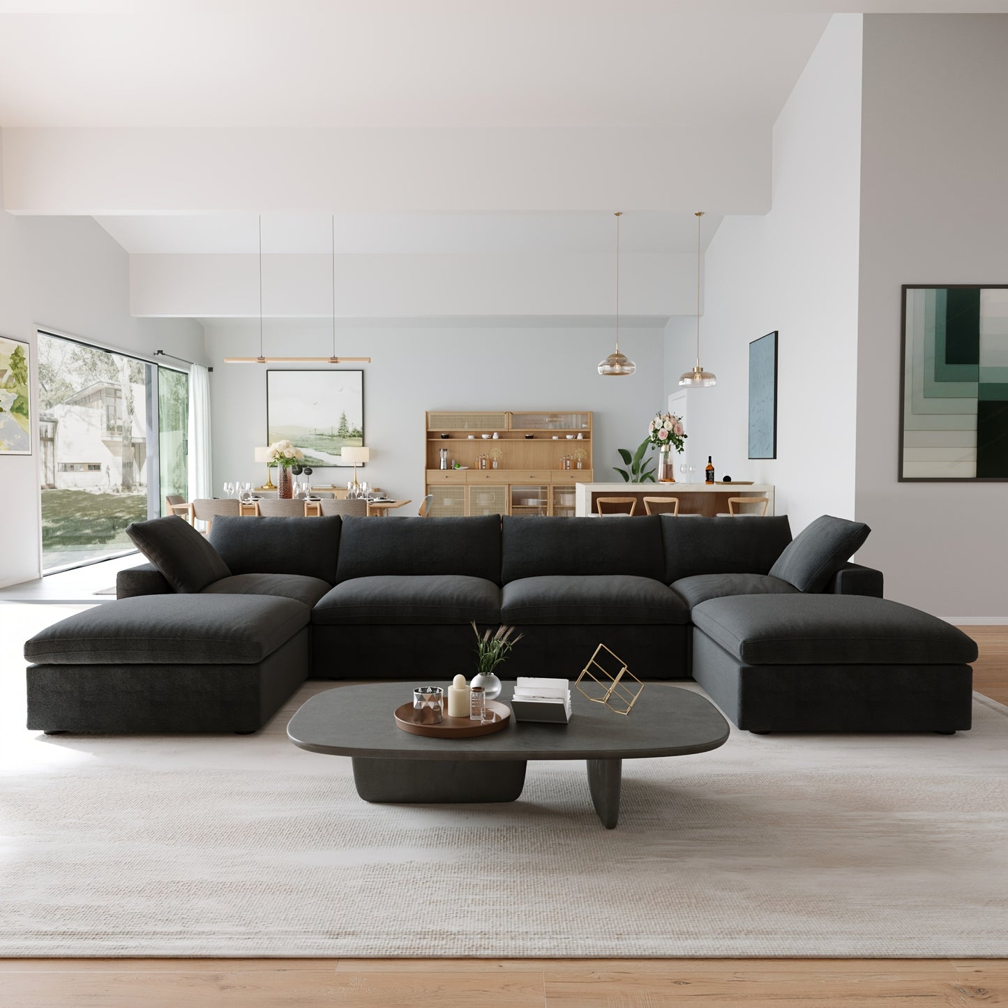 Modular Sectional Sofa with Storage Ottomans, U-Shaped Design, Minimalist Style, Deep And Wide Convertible Couches for The Living Room, with Washable And Replaceable Covers