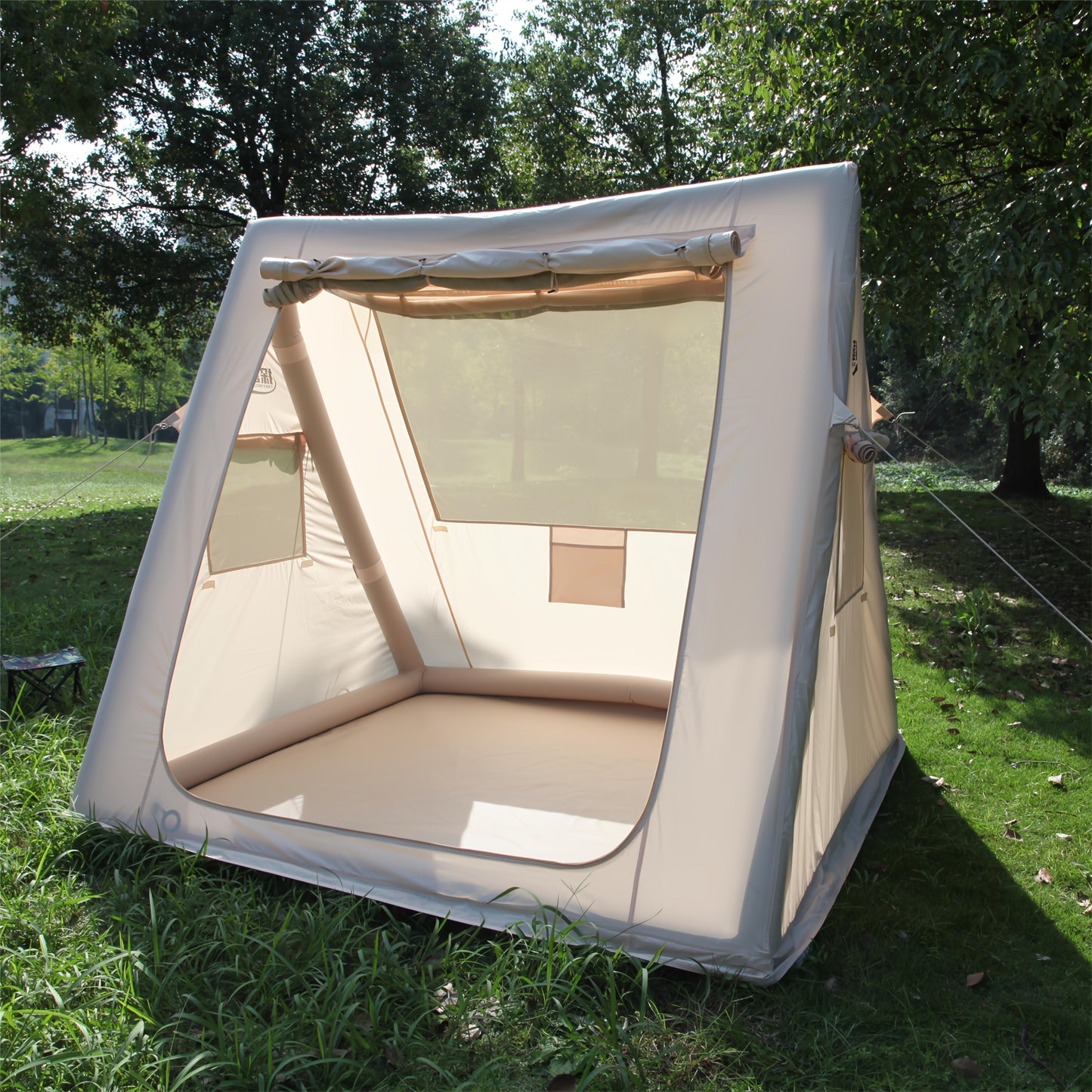 1pc Portable Foldable Inflatable Camping Tent with Canopy, 4 Seasons Oxford Cabin Tent, 2-4 Person Hut Trip Tents Sun Shelter, Easy Setup Outdoor Oxford Tents, Self-Supporting Structure Inflatable Air Tent with Pump