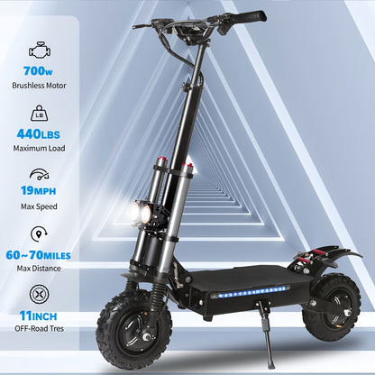 High-powered Electric Scooter With Seat | Top Speed of 19 Mph, 700W Motor, Supports Dual Charger Charging, Ultra-long 60-mile Range, 60V38AH Lithium Battery, 11-inch Off-road Tires, Adult Electric Scooter