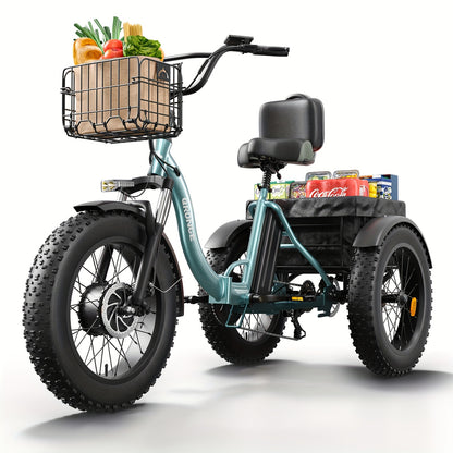 Adult Electric Tricycle, 20" Fat Tire Foldable Electric Tricycle with 749W Brushless Motor, 36V 15Ah Removable Battery Ebike 55Miles Range, 19MPH Cargo Tricycle with Basket, Suitable for Farm Work/Commuting/Travel