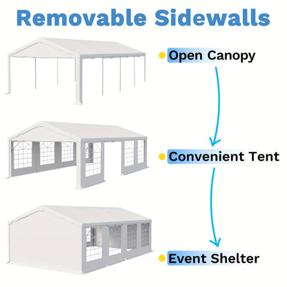 20x40ft & 13x26ft White Plastic Party Canopy with Pergola - Durable Outdoor/Indoor Event Shelter for Weddings, Birthdays, Garden Parties - Portable, Easy Setup, No Electricity Needed, Outdoor Event Shelter, Sturdy Construction