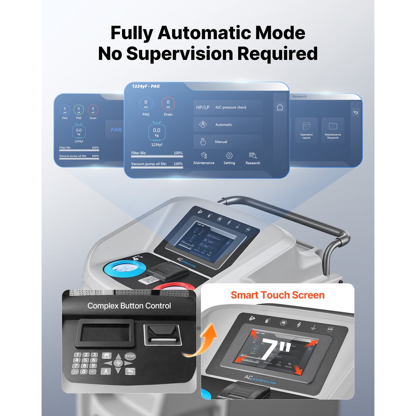 Fully Automatic Refrigerant Recovery Machine for 1234yf, ≥98.5% Accuracy, 7-Inch Touch Screen, AC Recovery, Vacuum, and Recharging Machine for Standard and High Voltage Automotive A/C Systems