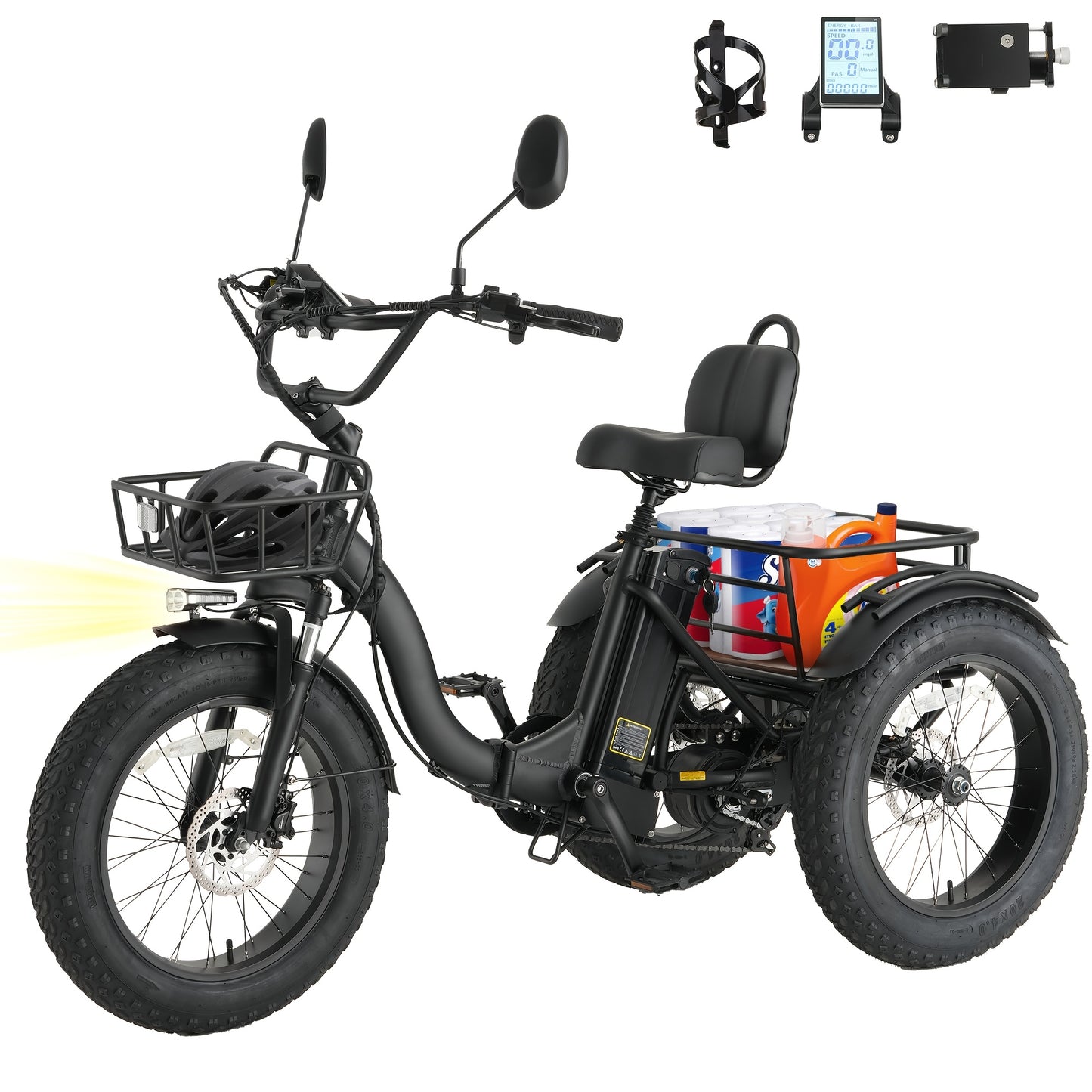 Adult Electric Tricycle, 749W Motor, 54.6V 13Ah Battery, 20 X 4 Inch Folding Fat Tire 3-Wheel Electric Trike, 20 MPH, Hydraulic Brakes, Rear Basket And Differential