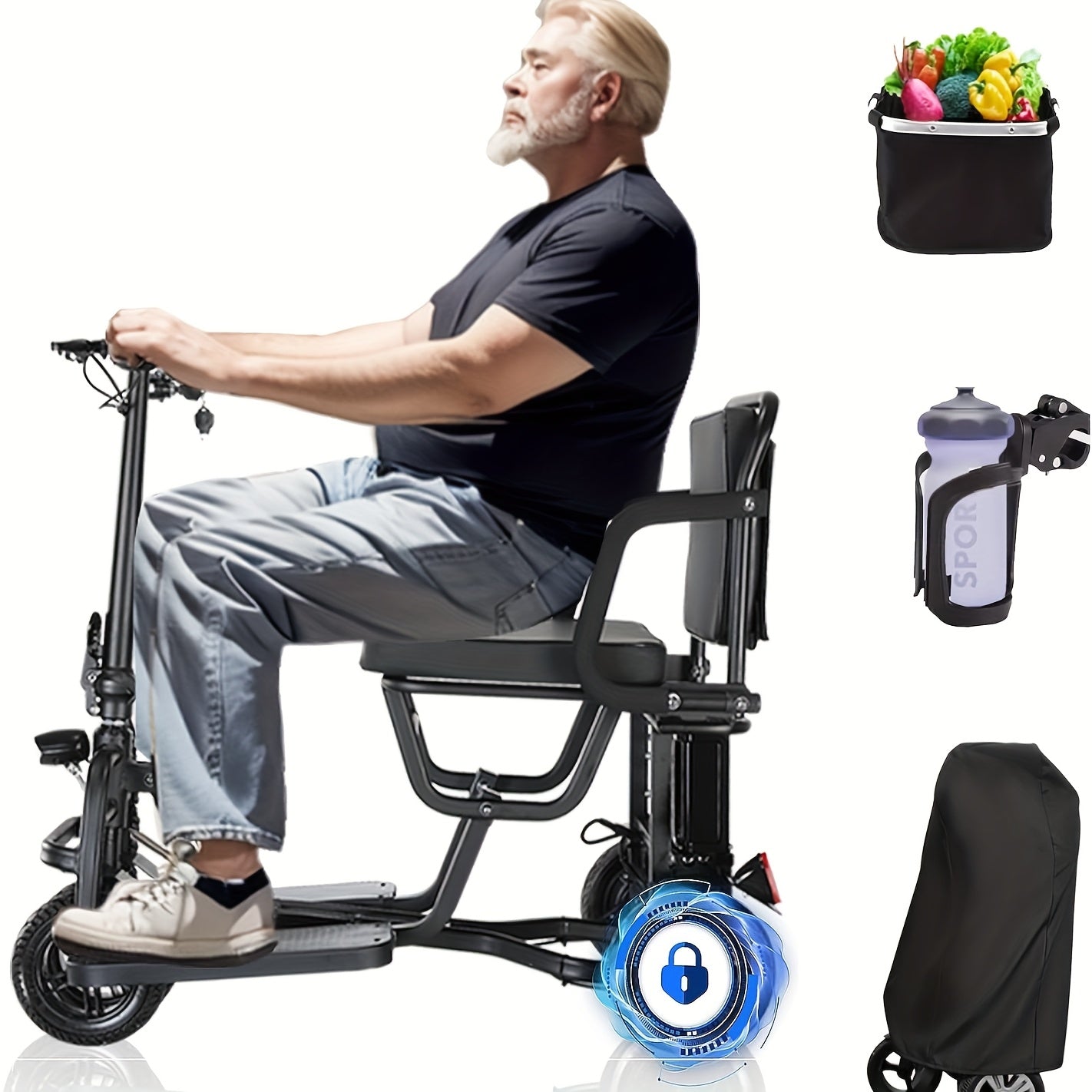 Lightweight Folding Mobility Scooter for Seniors & with 12AH, 25-Mile Range, Electromagnetic Brake - Scooter with Rear Storage, Padded & Absorption - Airline Approved (No Assembly)