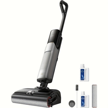 Plus Additional Cleaning Solution Smart Wet Dry Vacuum Cleaner Set, 20000Pa Cordless Vacuum Mop Featuring Zero Tangle, Hot Water Mopping for Tough Stains, 194F Hot Air Self-Drying, 180° Flat Laying, Push-In Charging Dock, LED Screen