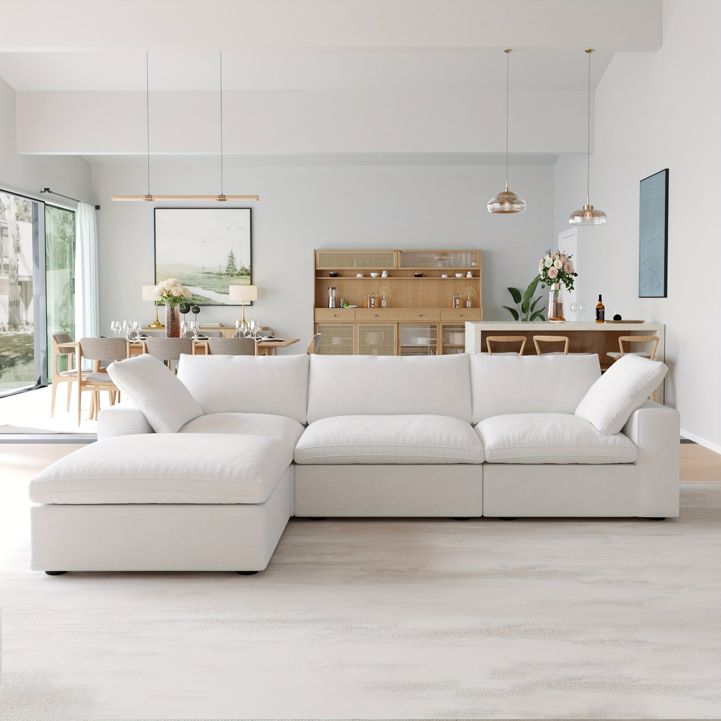 Cloud Modular Sectional Sofa With Storage Ottoman, 118.02" L Shaped Couch For Living Room, Down Filled Convertible Couch Deep Seat For Office Apartment, Covers Washable&Replaceable