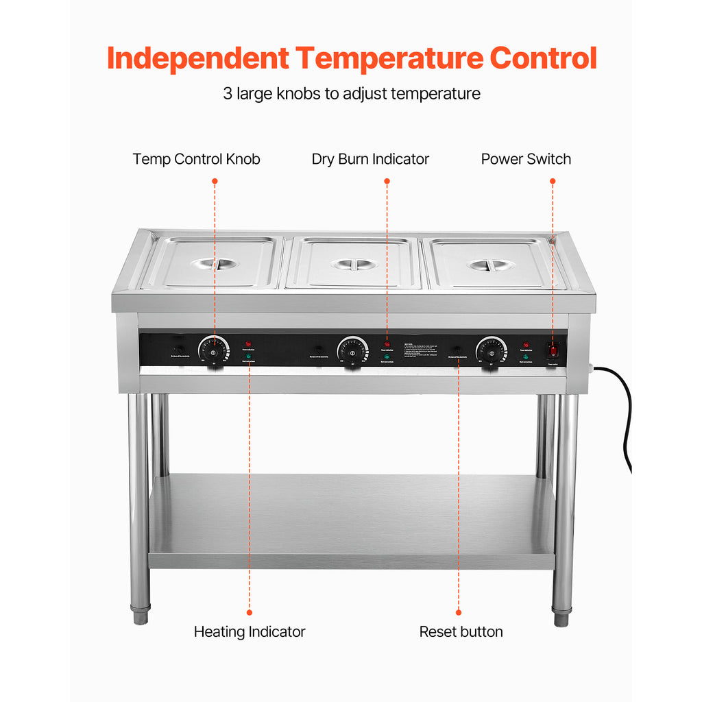 3-Pan/4-Pan/5-Pan Commercial Food Warmer Steam Table with Independent Temperature Control, 110V/220V
