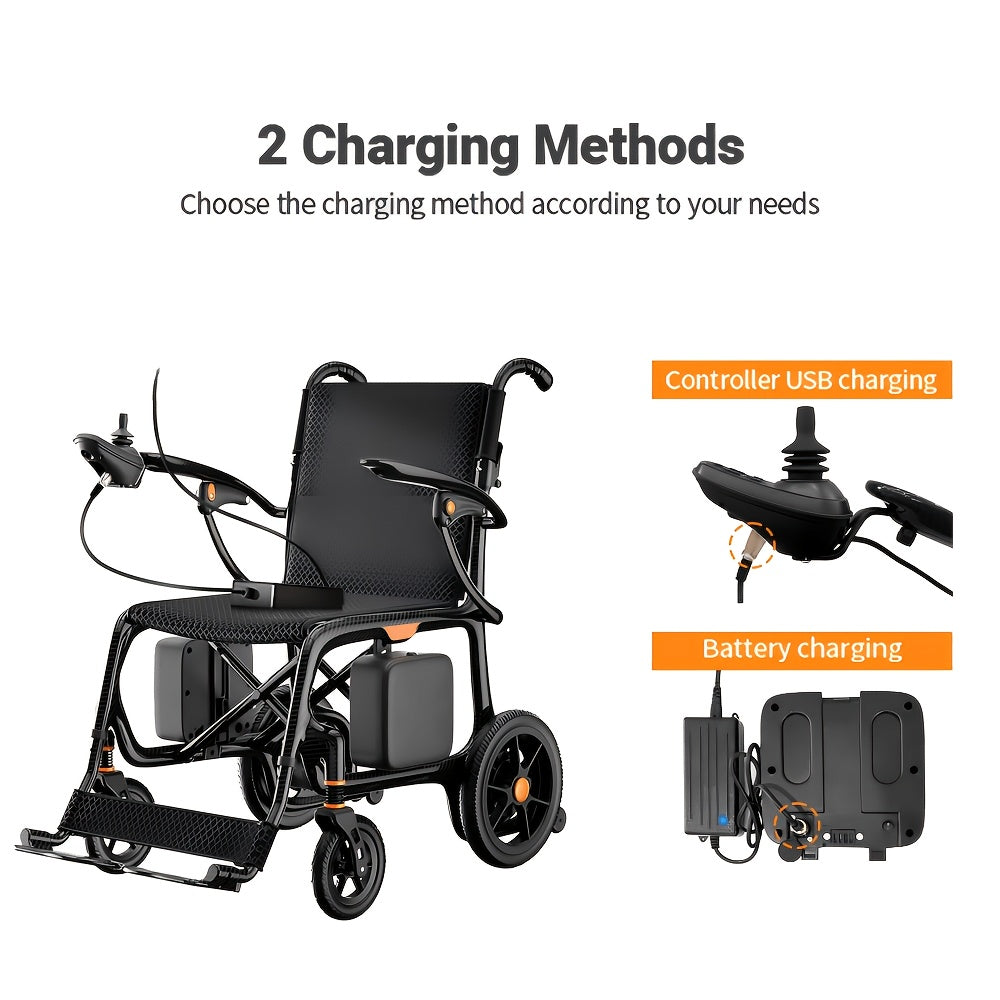 Carbon Fiber 25 Mile Long Range Adult Electric Wheelchair No Installation, One-Step Folding And Unfolding, Lightweight 15Kg, 300Lbs Load Capacity, Compact Enough to Fit in Luggage, Perfect for Travel, Park & Beach Outings, Portable Power Chair