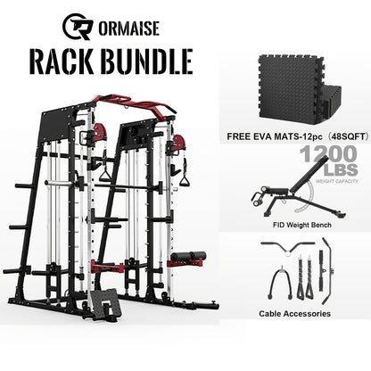 Home Gym with a Smith Machine, Featuring a 2200 Lbs Power Rack Cage, Cable Crossover, Weight Bar, 360° Landmine, Barbell Holders, And Various Attachments for Comprehensive Body Strength Training