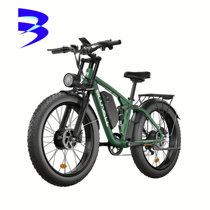 Bluvall 740W Adult Electric Bike with Dual Motor 80NM Torque & 48V/52V 22.4AH Removable Battery - 26" All-Terrain Tire Mountain Bike, 30-Mile Range, 7-Speed, Front/Rear Motor, 15-20MPH Speed, 300lb Capacity, 40-Mile Range, Disc Brakes & Susp