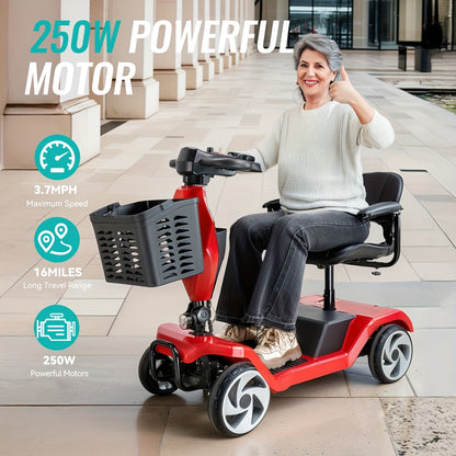 Foldable 4-Wheel Scooter for Seniors | 16 Miles Range | LED Headlight & Removable Storage Basket | Lightweight Portable Design, Fits In Car Trunk | Durable Frame for Indoor & Outdoor Use