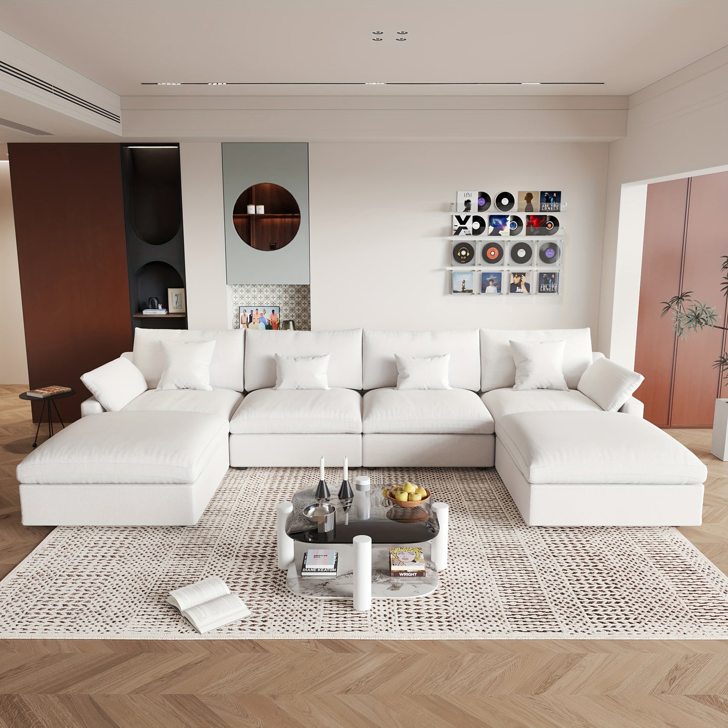 Oversized U-Shaped Modular Cloud Sofa - 155.9 Inches with Footstool - Modern Minimalist Deep-Seat Sofa for Living Room - Ultimate Comfort with Down-Filled Cushions - Covers Are Removable And Washable - Easy Design for Easy Assembly