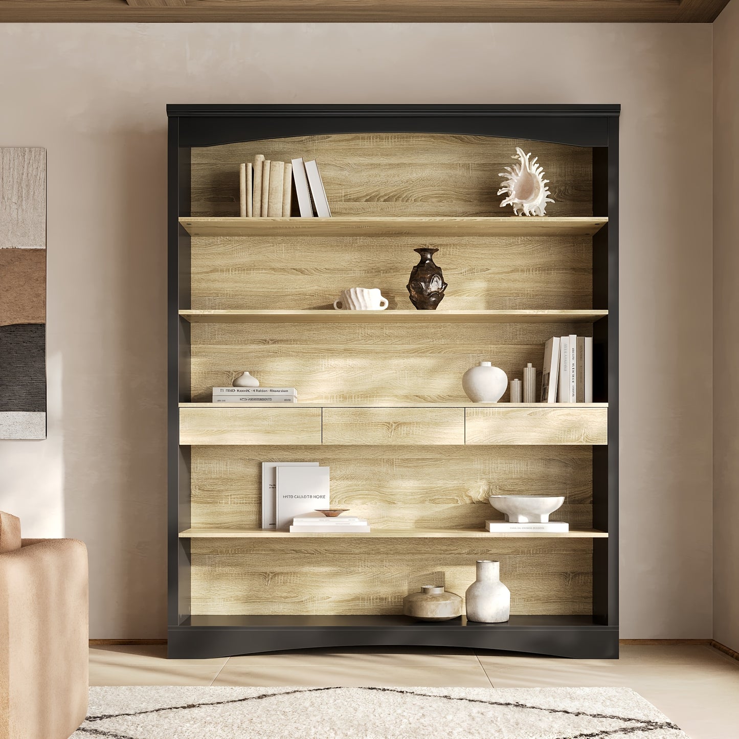 78.7'' H Modern Bookcase Wall With 3 Drawers, 6-Tier Office Bookshelf Storage Organizer | Display Shelf Unit For Home Office & Living Room, Stylish Design, Oak & Black, Hardwood Material, Floor Mount