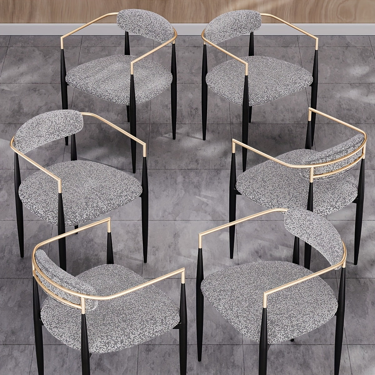 Morden Fort Black Modern Dining Chairs, Boucle Armchair Set Of 2 For Kitchen, Reception Room, Living Room, Bedroom, Restaurant