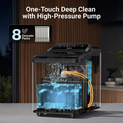 Typhur Fast Nugget Ice Maker Countertop with Self - Cleaning Pump, 35lbs 24H Cru Pebble Ice Machine with Pellet Ice, 8 Packs Cleaner, Dual Ice Scoops for Home, Kitchen, Party, RV, Stainless Steel
