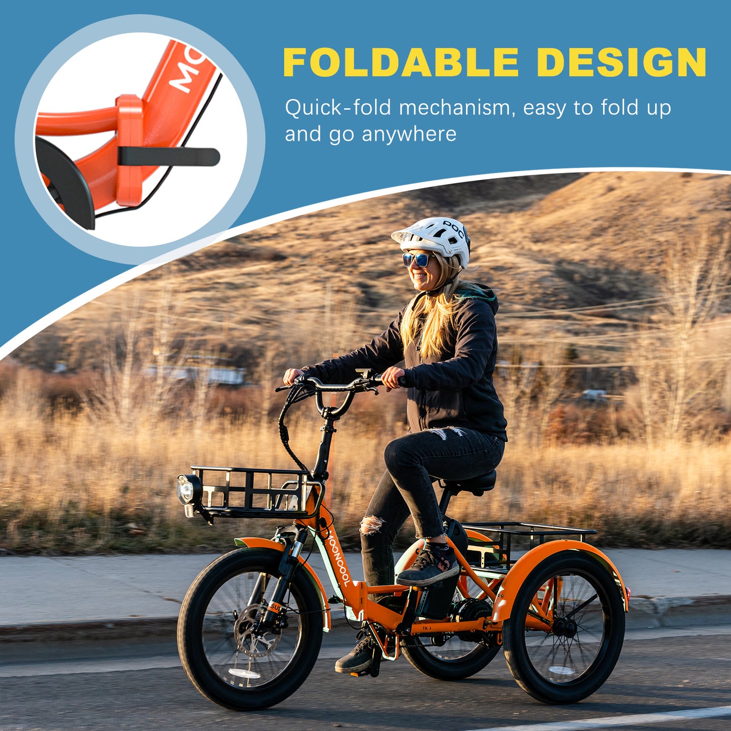 20" Fat Tire Adult Foldable Electric Trike, 500W 48V Electric Trike Motorized 3 Wheel Electric Bicycle,1 Speed Foldable Removable Battery，Home, Travel, Off-Road