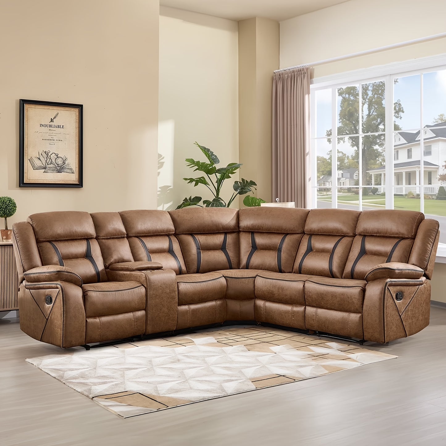 Contemporary Synthetic Faux Leather Reclining Sofa Collection, 5-Seater Couch Featuring Cup Holders And Storage, Ideal for Living Rooms And Offices