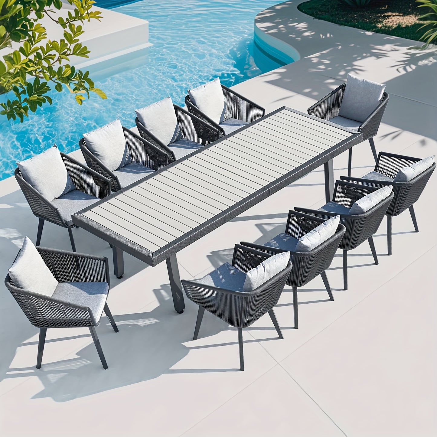 7/11pcs Outdoor Dining Set Made of Aluminum Alloy & Stainless Steel with PE Wicker - Waterproof Rattan Chairs Featuring Removable Cushions (Gray) Suitable for Garden, Poolside & Backyard