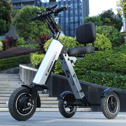 10-Inch Folding Electric Tricycle (With Adult Backrest Seat), an Electric Scooter Equipped with a 36V 7.8Ah Removable Battery, Featuring Reverse Assist And 3-Speed Gear Adjustment